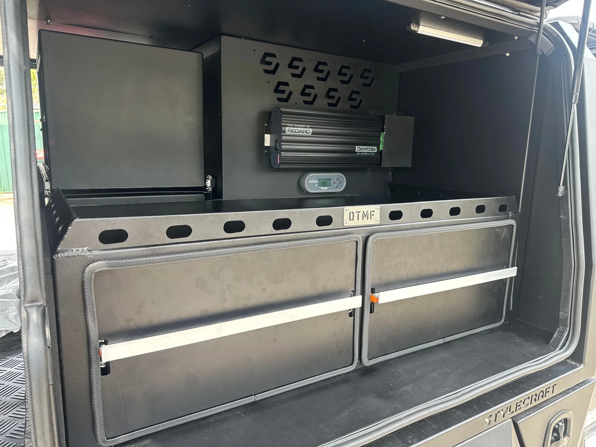 TIG welded aluminium canopy interior with shelving, Off Tap Metal Fabrication